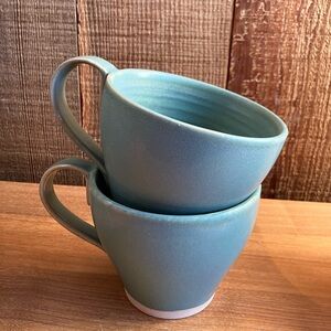 West Elm (Set Of 2) Large Coffee Tea Mugs Artisan pale blue